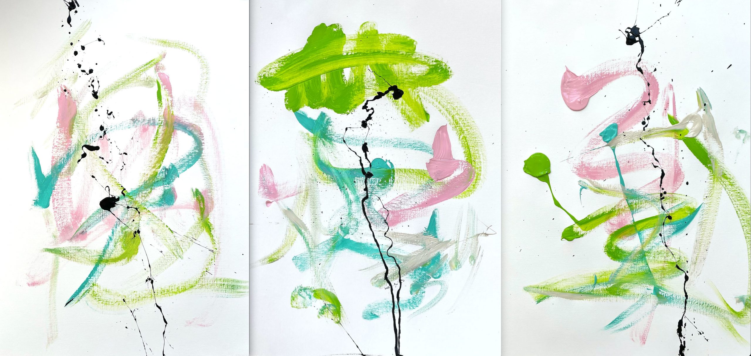 Springs Green Ribbon (Triptych), 2022 Acrylic on Paper, 59,4 x 126 cm